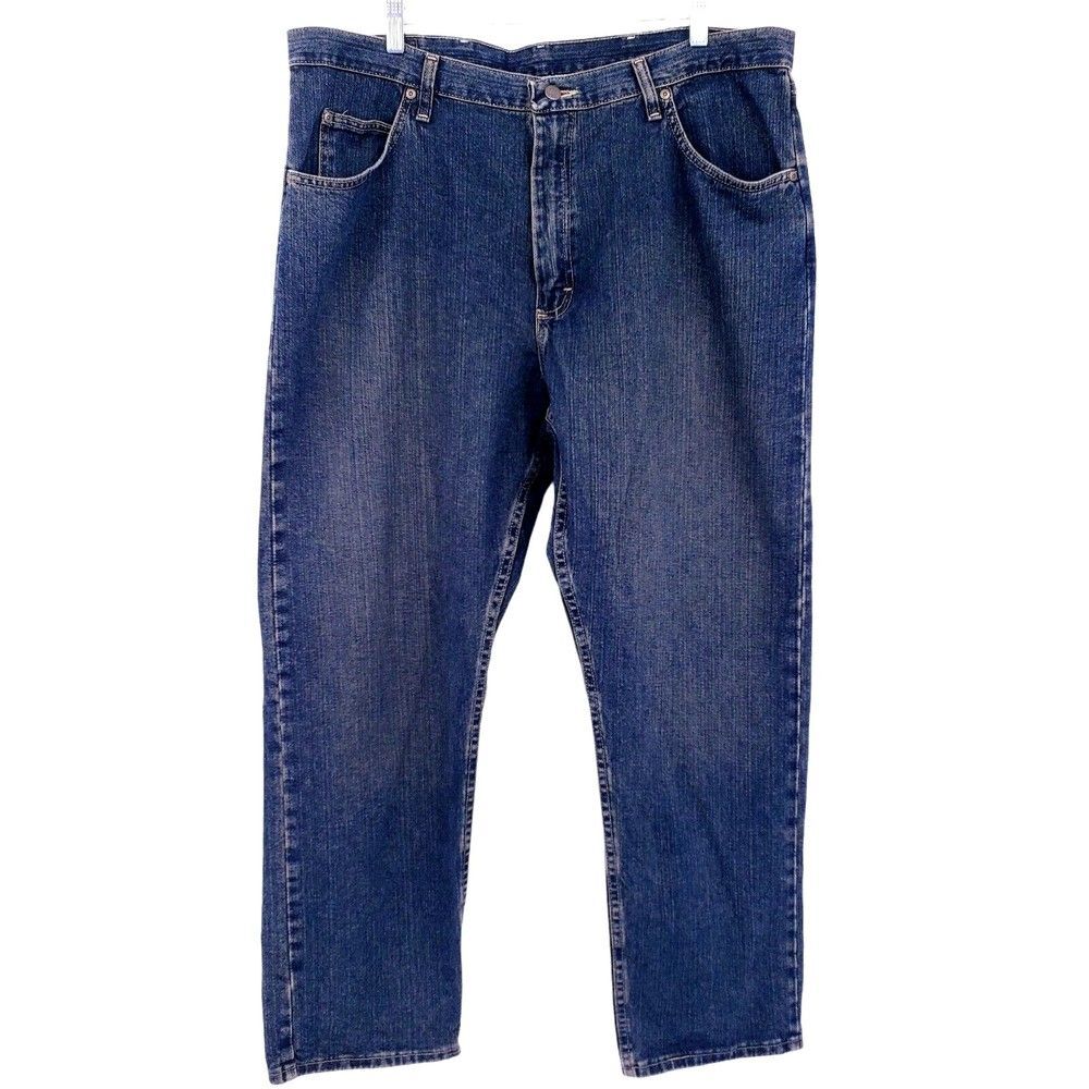 Wrangler Mens Dark Blue Almost Black Jeans Size 40x30 Relaxed Fit Wide Leg